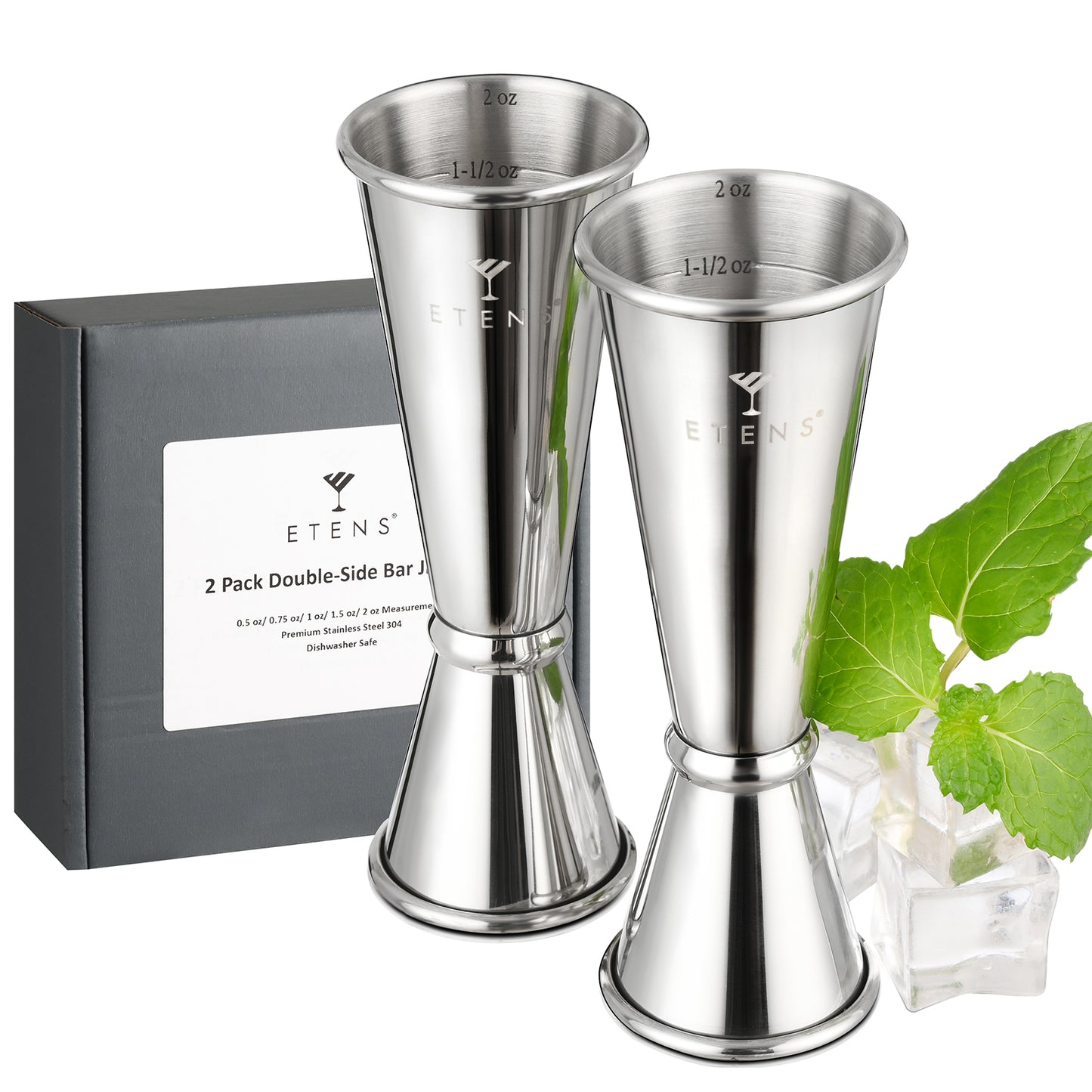 Japanese Jigger Set for Bartending 2 Pack - 1 oz 2 oz Cocktail Graduated Jigger | Easy Read Measurements Inside Shot Measure | Liquor Measuring Cup & Alcohol Measuring Tools| Metal Bar Jigger