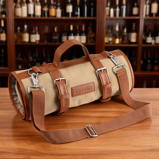 Etens® Bartender Travel Kit with Waxed Bag | 22 Piece Bar Set in Roll | Portable Cocktail Tools for Home & Travelling Bartending – Professional Boston Shakers, Unbreakable Melon Squeezer, Accessories