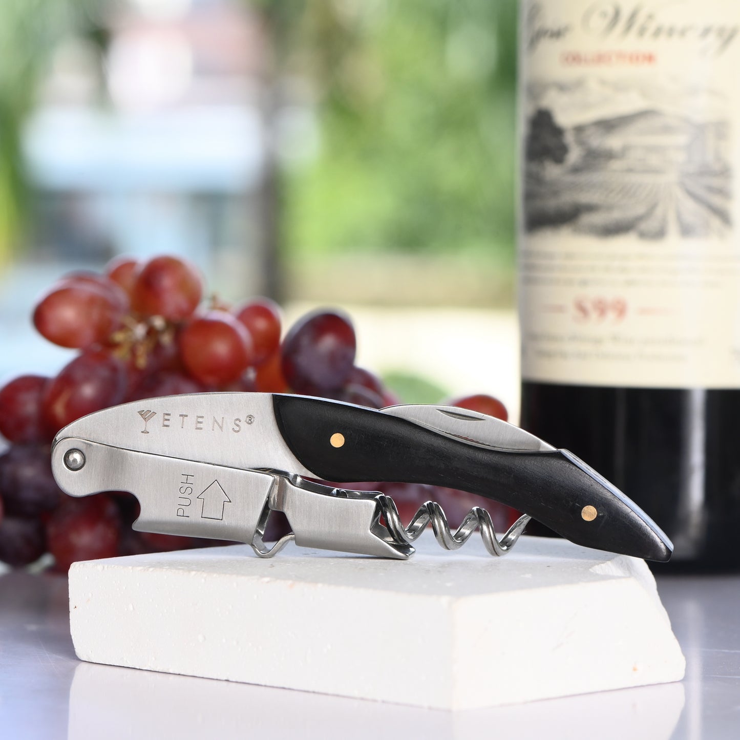 Professional Wine Opener - Double Hinge Corkscrew with Foil Cutter & Cap Remover, Manual Wine Key for Bartenders & Servers