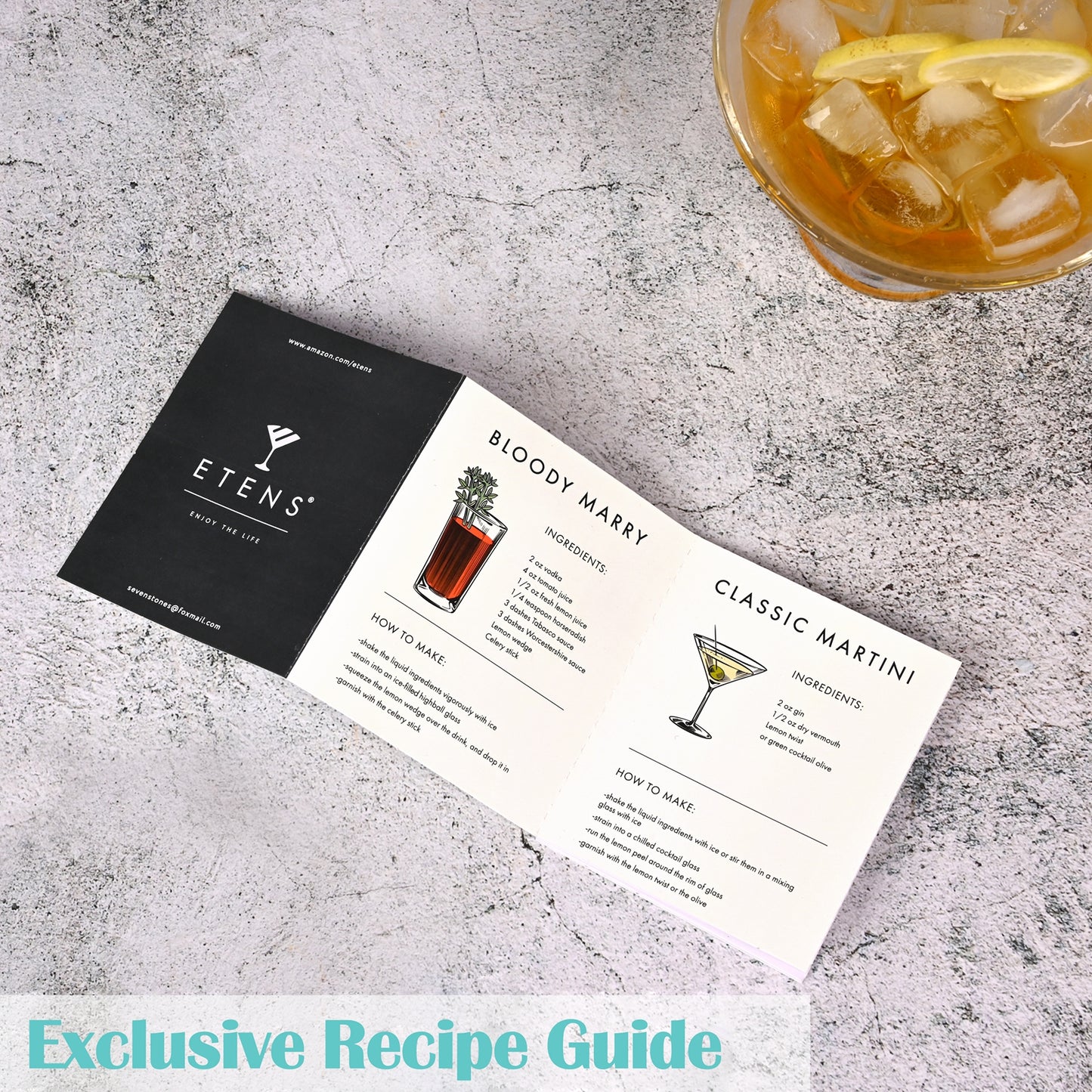 Etens Basic Cocktail Shaker Set, 8pc Mixology Bartender Kit Bar Set for Drink Mixing, Bartending Tools Gifts: Stainless Steel Martini Shaker, Muddler, Strainer, Jigger, Pourer, Mixer Spoon, Recipe