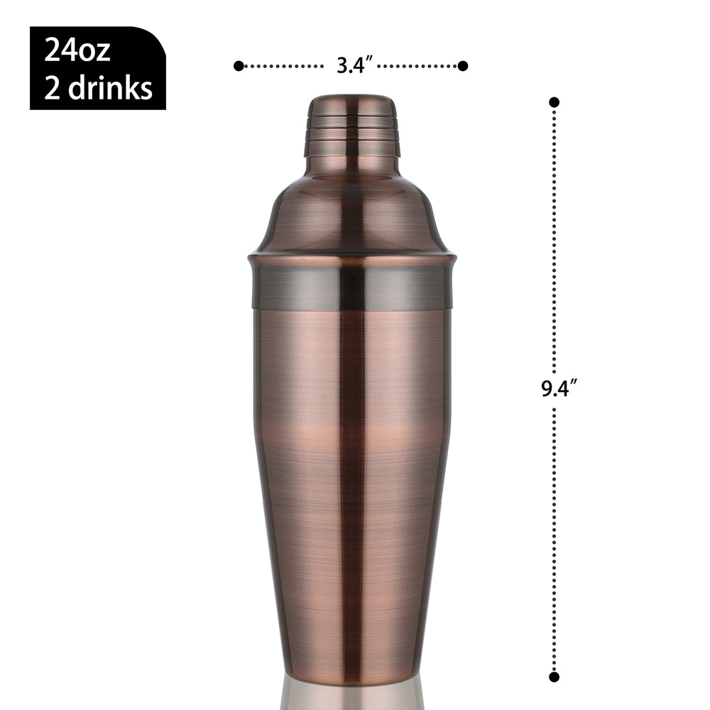 ETENS Cocktail Shaker Antique Copper, 24 oz Bar Martini Shaker Stainless Steel w/ Built In Strainer for Bartending