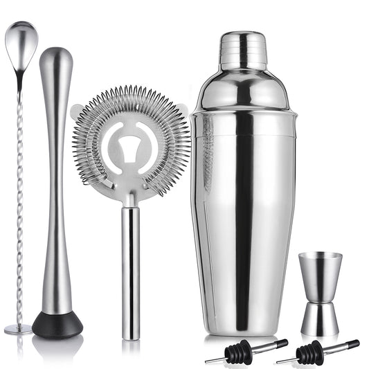 Etens Basic Cocktail Shaker Set, 8pc Mixology Bartender Kit Bar Set for Drink Mixing, Bartending Tools Gifts: Stainless Steel Martini Shaker, Muddler, Strainer, Jigger, Pourer, Mixer Spoon, Recipe