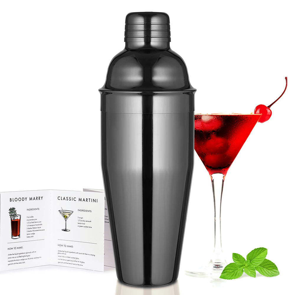 Etens Black Cocktail Shaker, 24 oz Gunmetal Martini Bar Shaker w/built-in Strainer