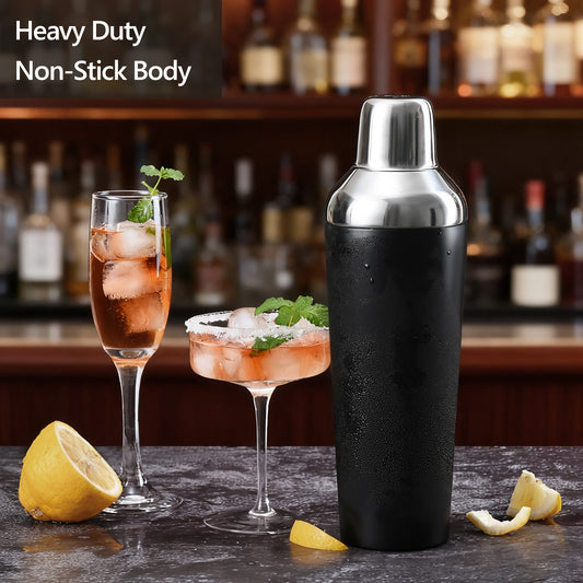 Insulated Cocktail Shaker Black - 23oz Double Wall Vacuum Stainless Steel Martini Shaker with Built-in Strainer &amp; Jigger Lid, Pro Leak-Proof Weighted Shaker for Home Bar, Premium Bar Gift Set