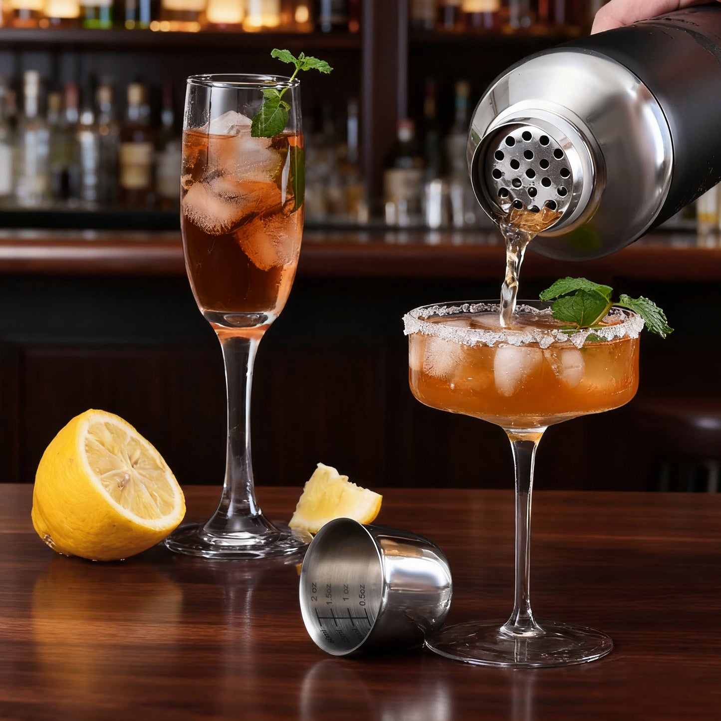 Insulated Cocktail Shaker Black - 23oz Double Wall Vacuum Stainless Steel Martini Shaker with Built-in Strainer &amp; Jigger Lid, Pro Leak-Proof Weighted Shaker for Home Bar, Premium Bar Gift Set