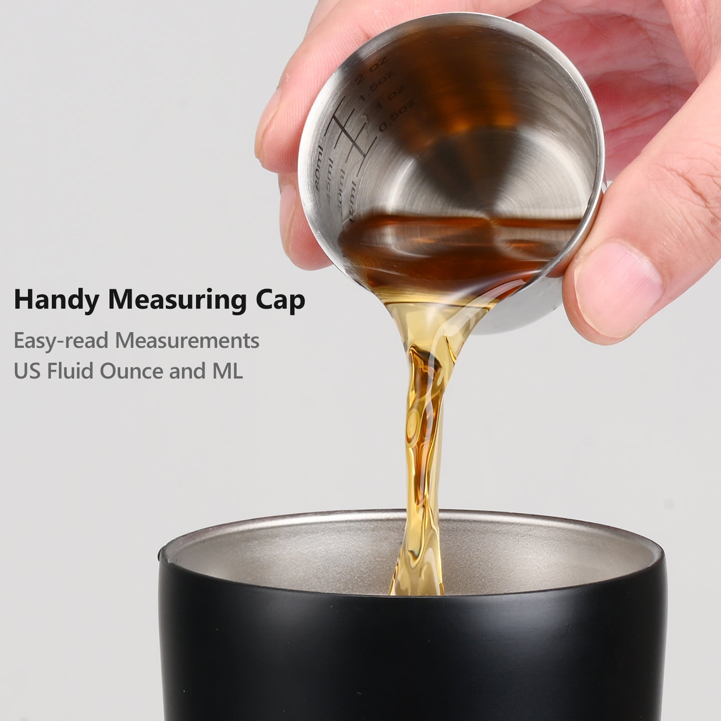 Insulated Cocktail Shaker Black - 23oz Double Wall Vacuum Stainless Steel Martini Shaker with Built-in Strainer &amp; Jigger Lid, Pro Leak-Proof Weighted Shaker for Home Bar, Premium Bar Gift Set