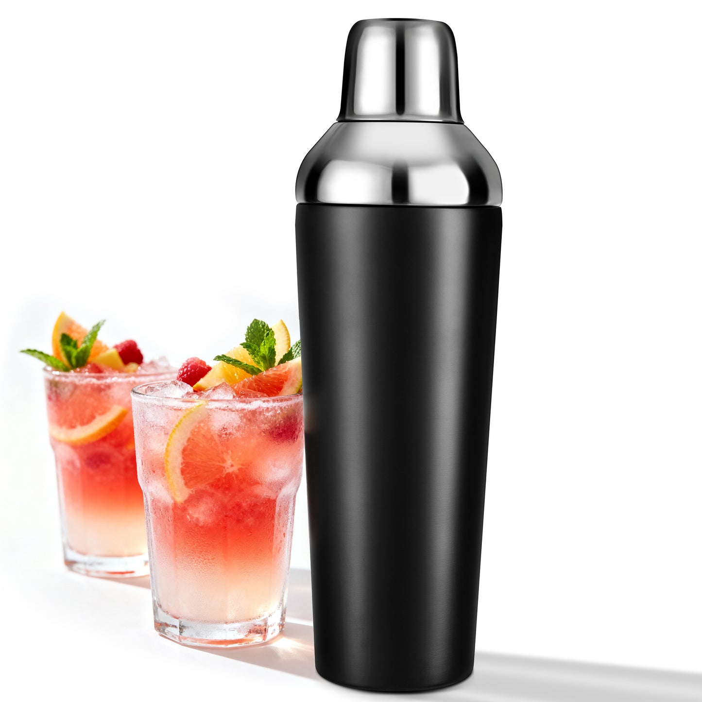 Insulated Cocktail Shaker Black - 23oz Double Wall Vacuum Stainless Steel Martini Shaker with Built-in Strainer &amp; Jigger Lid, Pro Leak-Proof Weighted Shaker for Home Bar, Premium Bar Gift Set