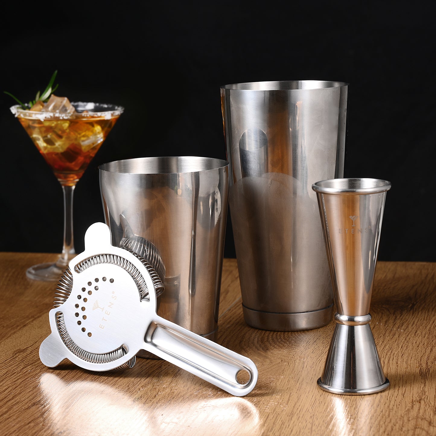 Professional Boston Shaker Set – Weighted Boston Cocktail Shaker Set: 18 & 28oz Bar Shaking Tins, Hawthorne Drink Strainer, Easy Read Japanese Jigger - Stainless Steel Bartending Kit