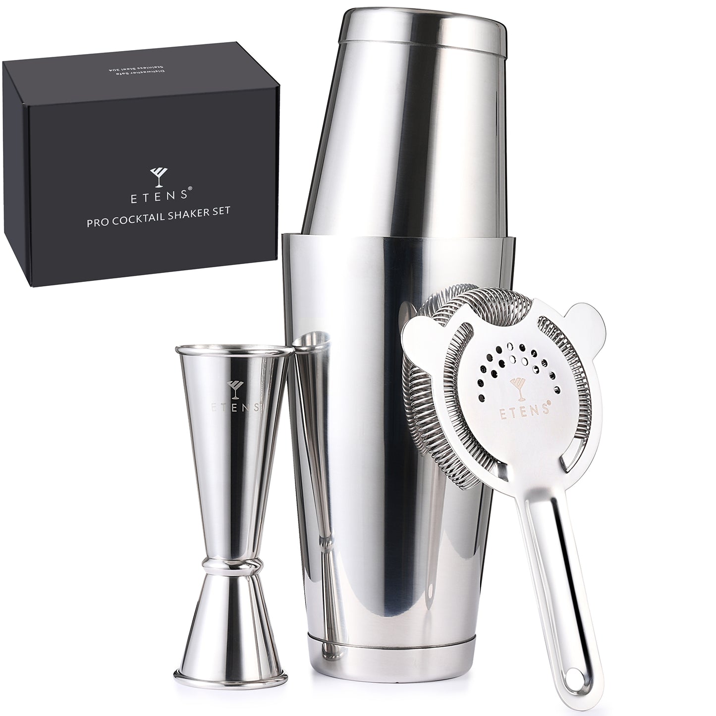 Professional Boston Shaker Set – Weighted Boston Cocktail Shaker Set: 18 & 28oz Bar Shaking Tins, Hawthorne Drink Strainer, Easy Read Japanese Jigger - Stainless Steel Bartending Kit