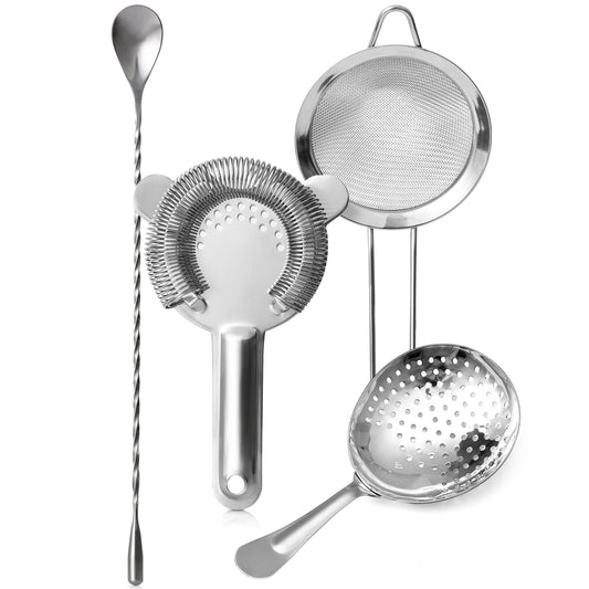 Cocktail Strainer Set – Bar tools Stainless Steel Includes Hawthorne Strainer, Julep & Fine Mesh Cocktail Strainers, Mixing Spoon – Drink Shaker Strainer for Bartending