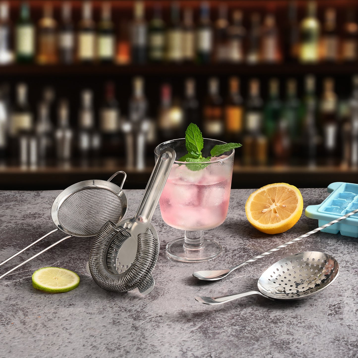 Cocktail Strainer Set – Bar tools Stainless Steel Includes Hawthorne Strainer, Julep & Fine Mesh Cocktail Strainers, Mixing Spoon – Drink Shaker Strainer for Bartending