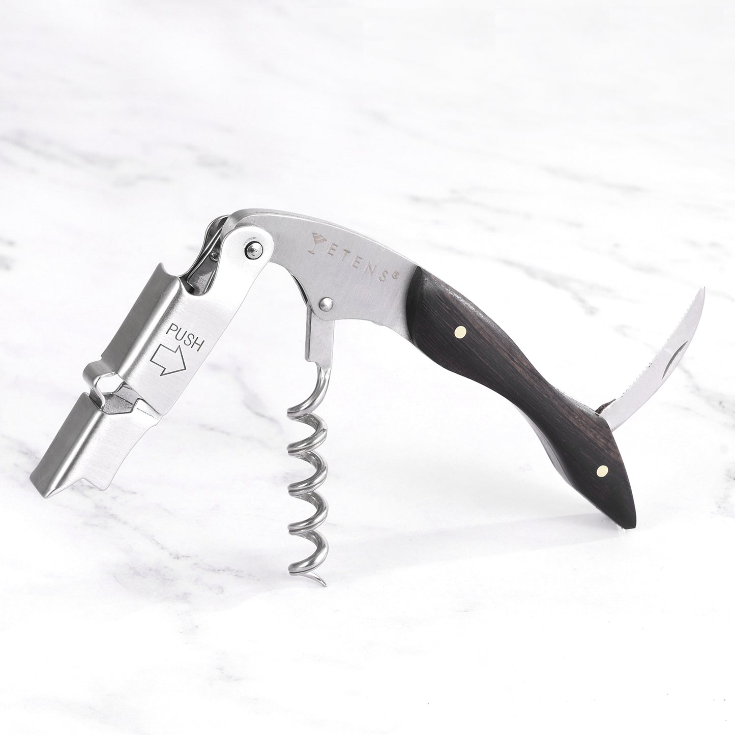 Professional Wine Opener - Double Hinge Corkscrew with Foil Cutter & Cap Remover, Manual Wine Key for Bartenders & Servers