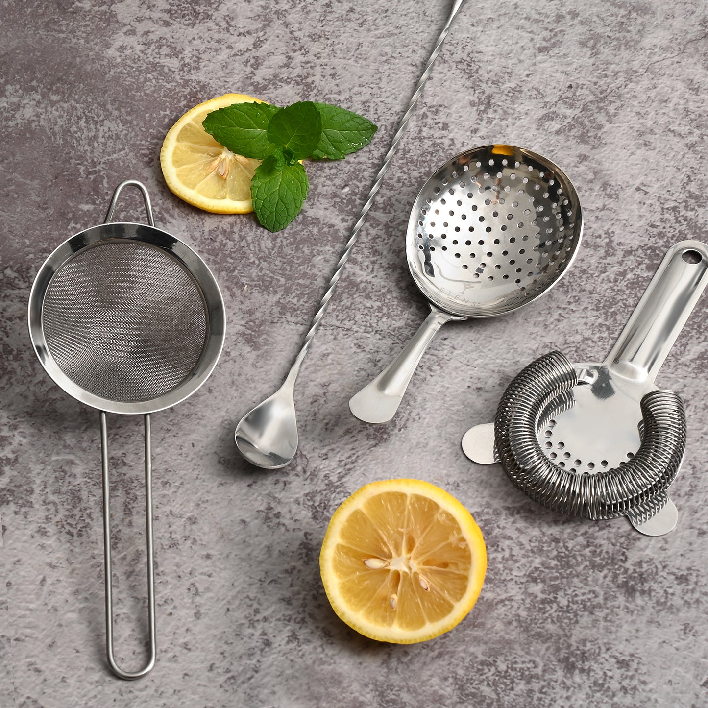 Cocktail Strainer Set – Bar tools Stainless Steel Includes Hawthorne Strainer, Julep & Fine Mesh Cocktail Strainers, Mixing Spoon – Drink Shaker Strainer for Bartending