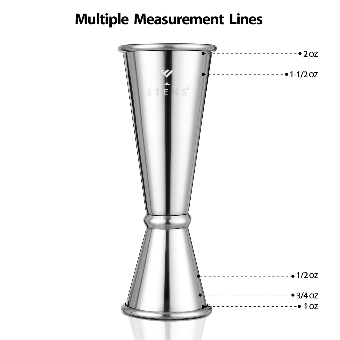 Japanese Jigger Set for Bartending 2 Pack - 1 oz 2 oz Cocktail Graduated Jigger | Easy Read Measurements Inside Shot Measure | Liquor Measuring Cup & Alcohol Measuring Tools| Metal Bar Jigger