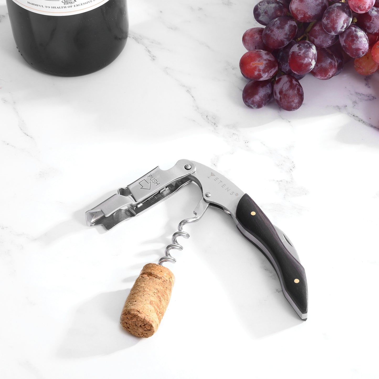 Professional Wine Opener - Double Hinge Corkscrew with Foil Cutter & Cap Remover, Manual Wine Key for Bartenders & Servers