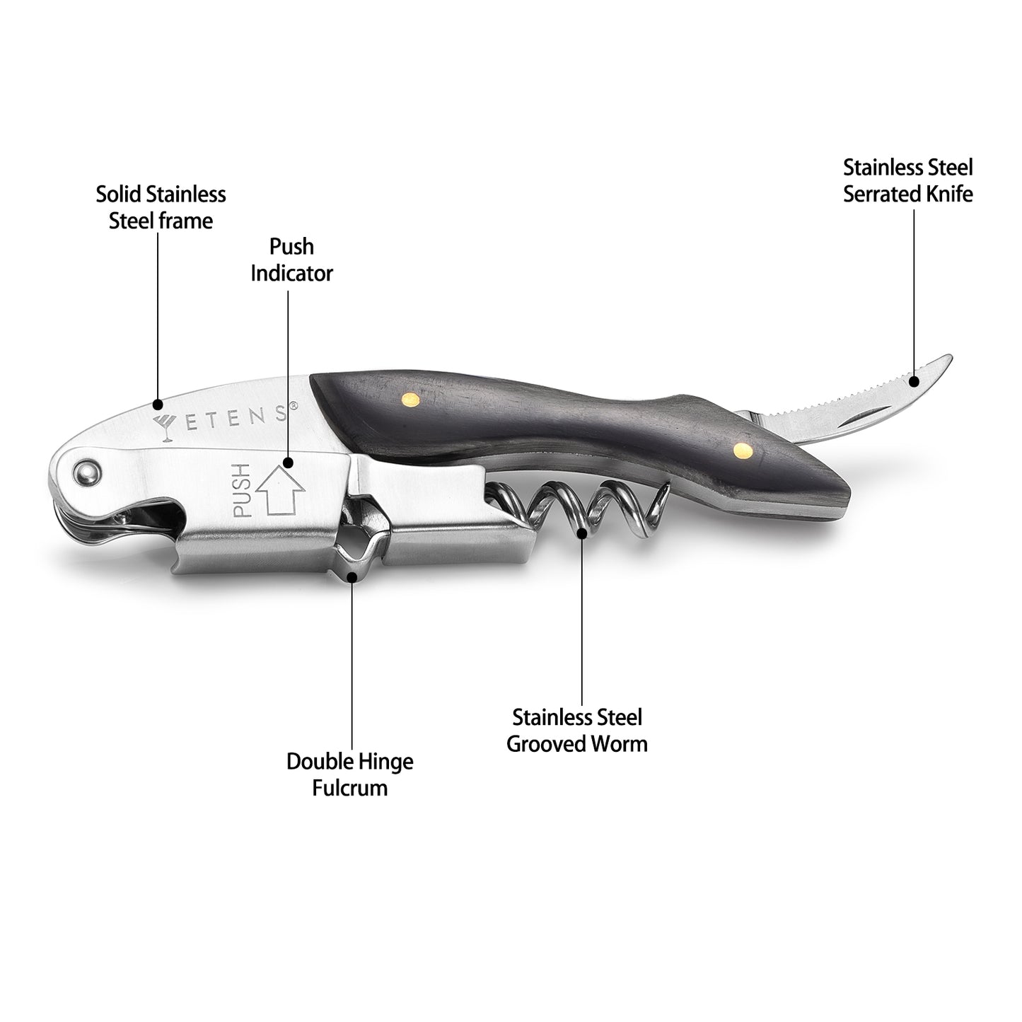 Professional Wine Opener - Double Hinge Corkscrew with Foil Cutter & Cap Remover, Manual Wine Key for Bartenders & Servers